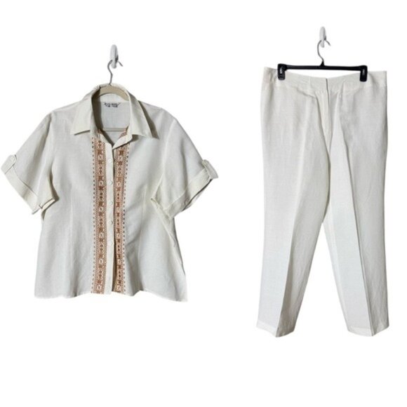 Vintage Womens Ramie Button Up Top & Pant Set Size 18 Beachy Lagom Lagenlook - Picture 1 of 13
